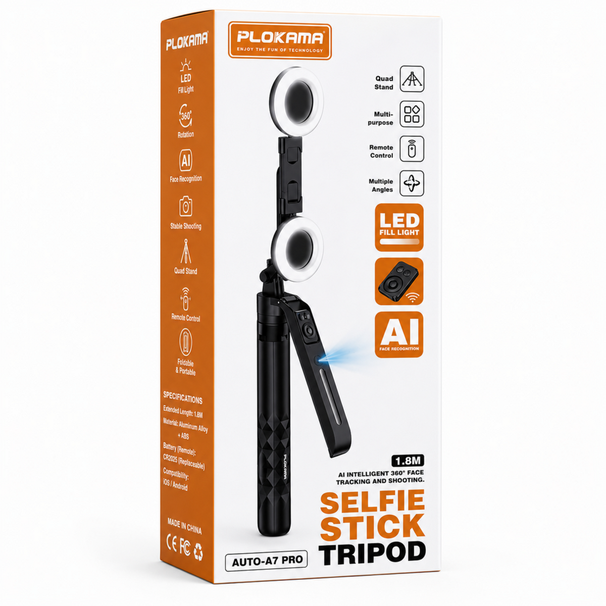 PLOKAMA AUTO-A7 PRO AI Intelligent 360° Face Tracking Selfie Stick Tripod