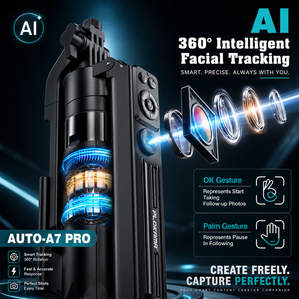 PLOKAMA AUTO-A7 PRO AI Intelligent 360° Face Tracking Selfie Stick Tripod
