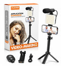 Plokama PK-773 4-in-1 Professional Video Making Kit | Smartphone Vlogging Rig with LED Light, Microphone & Tripod