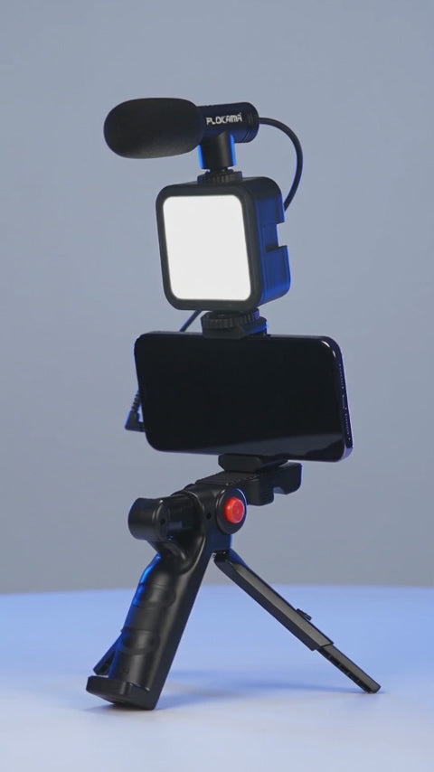 Plokama PK-773 4-in-1 Professional Video Making Kit | Smartphone Vlogging Rig with LED Light, Microphone & Tripod